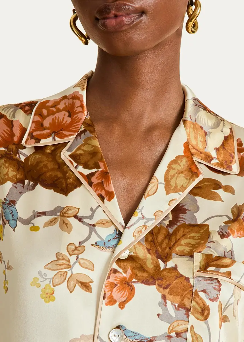 Olivia von Halle Yves Floral-Print Silk Satin Pajama Set | Thumbnail 5