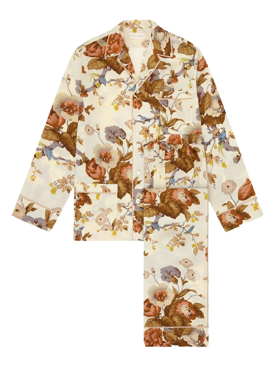 Yves Floral-Print Silk Satin Pajama Set