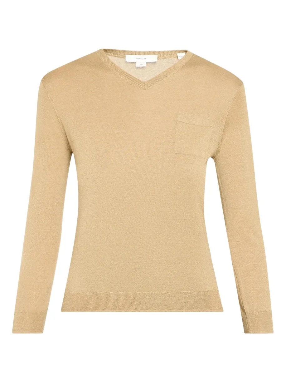 Cashmere-Silk Pocket V-Neck Sweater
