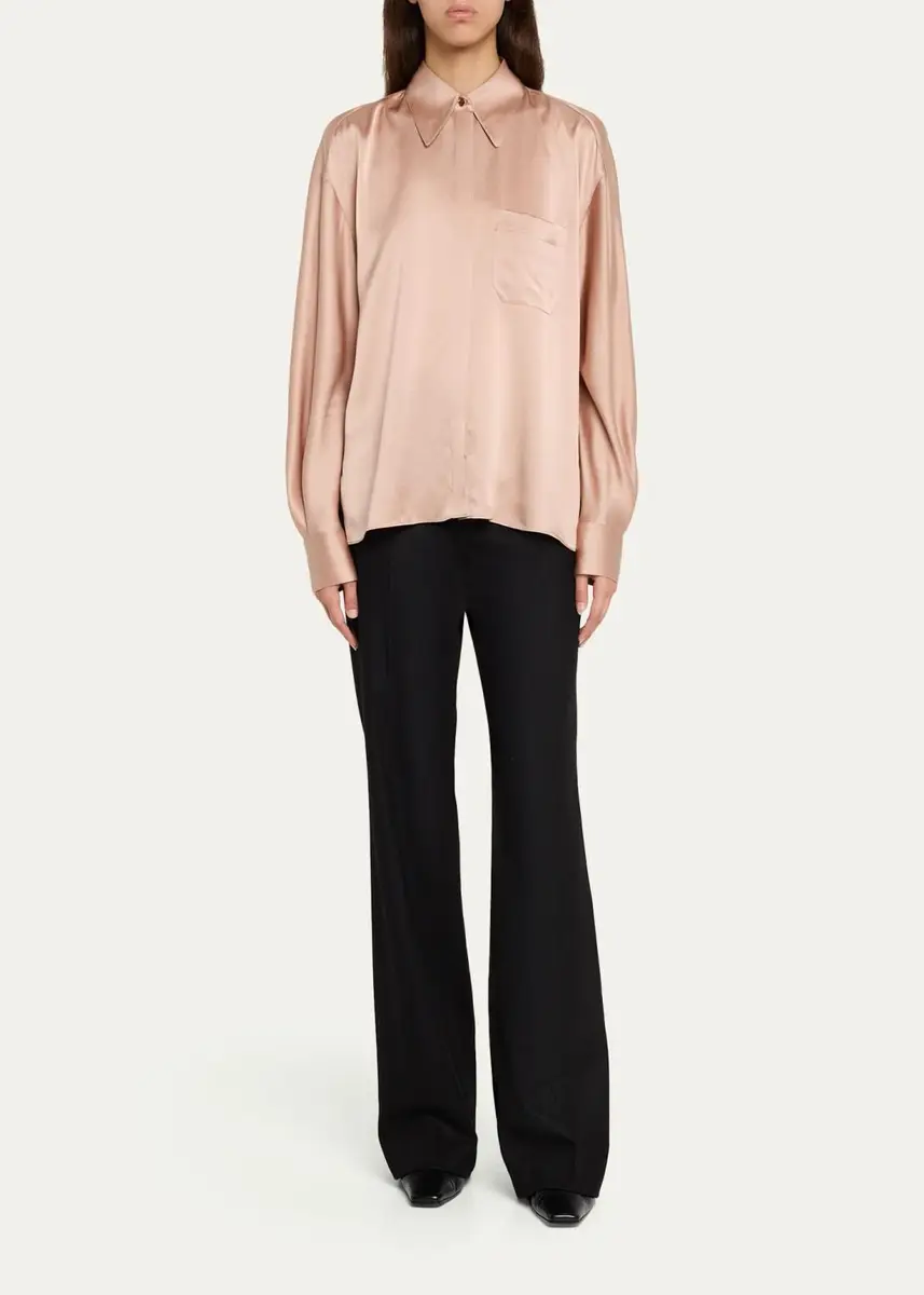 Vince Silk Satin Dolman-Sleeve Button-Front Shirt | Thumbnail 2