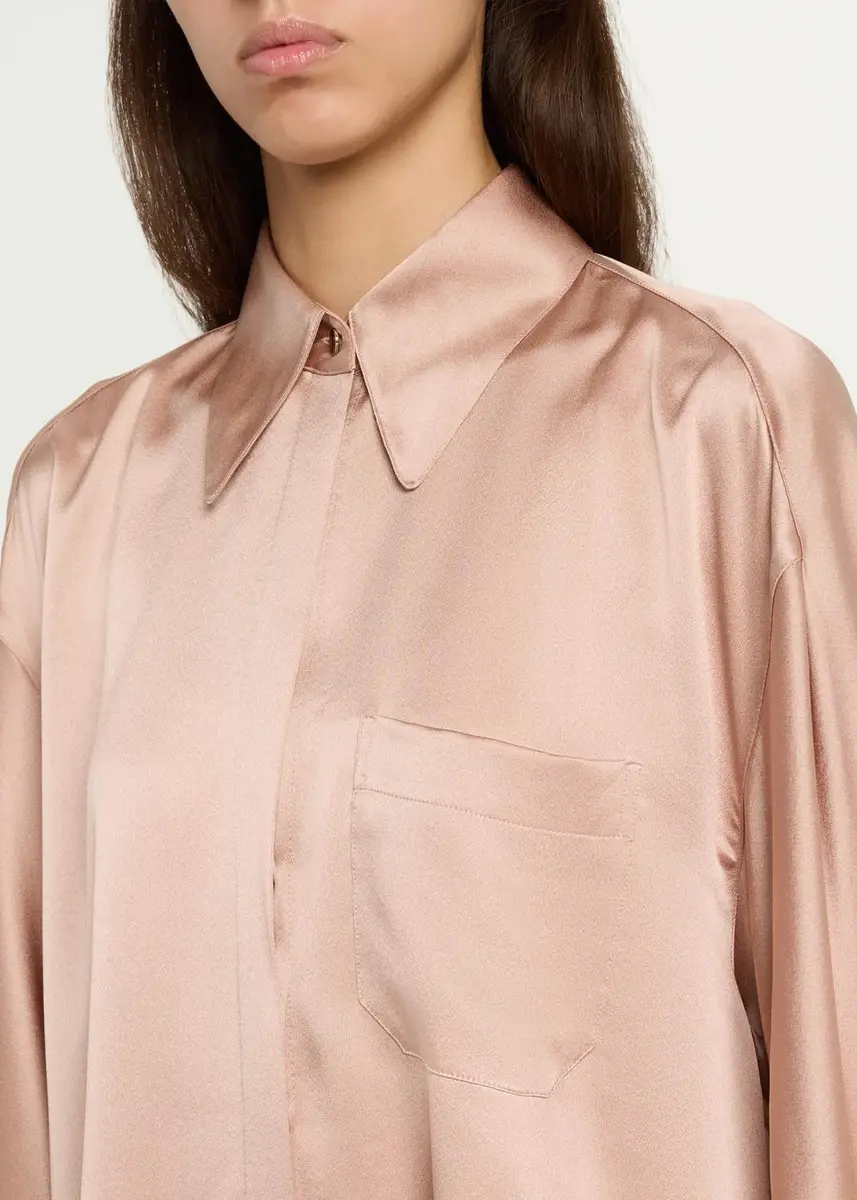 Vince Silk Satin Dolman-Sleeve Button-Front Shirt | Thumbnail 5