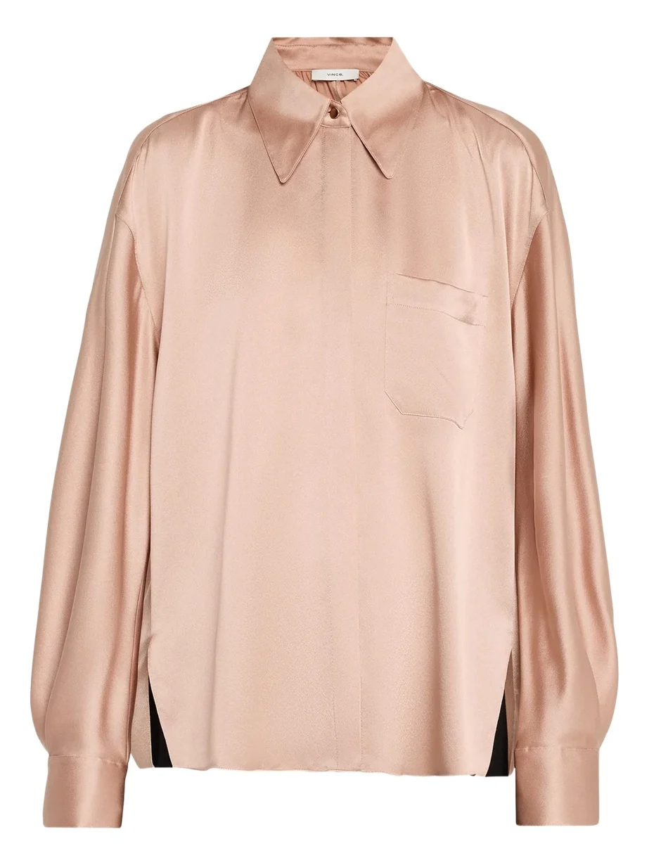 Silk Satin Dolman-Sleeve Button-Front Shirt Silk Satin Dolman-Sleeve Button-Front Shirt