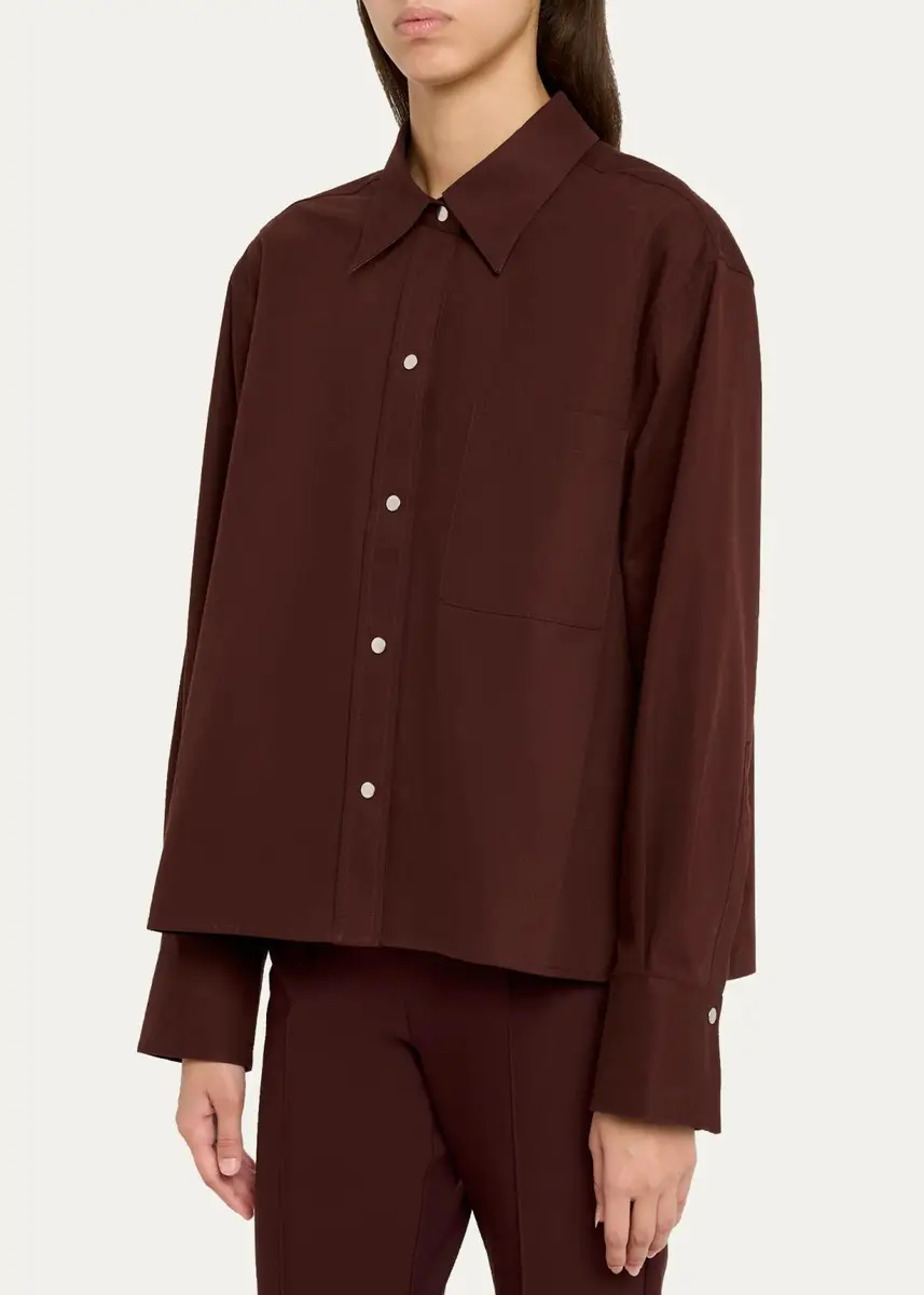 Vince Cotton Metal-Snap Long-Sleeve Shirt | Thumbnail 4 Vince Cotton Metal-Snap Long-Sleeve Shirt | Thumbnail 4