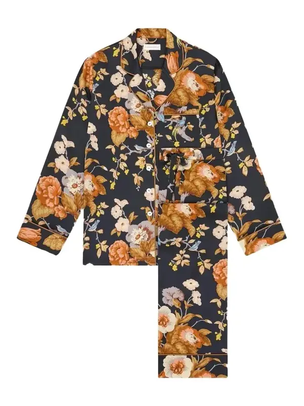 Lila Floral-Print Silk Pajama Set Lila Floral-Print Silk Pajama Set