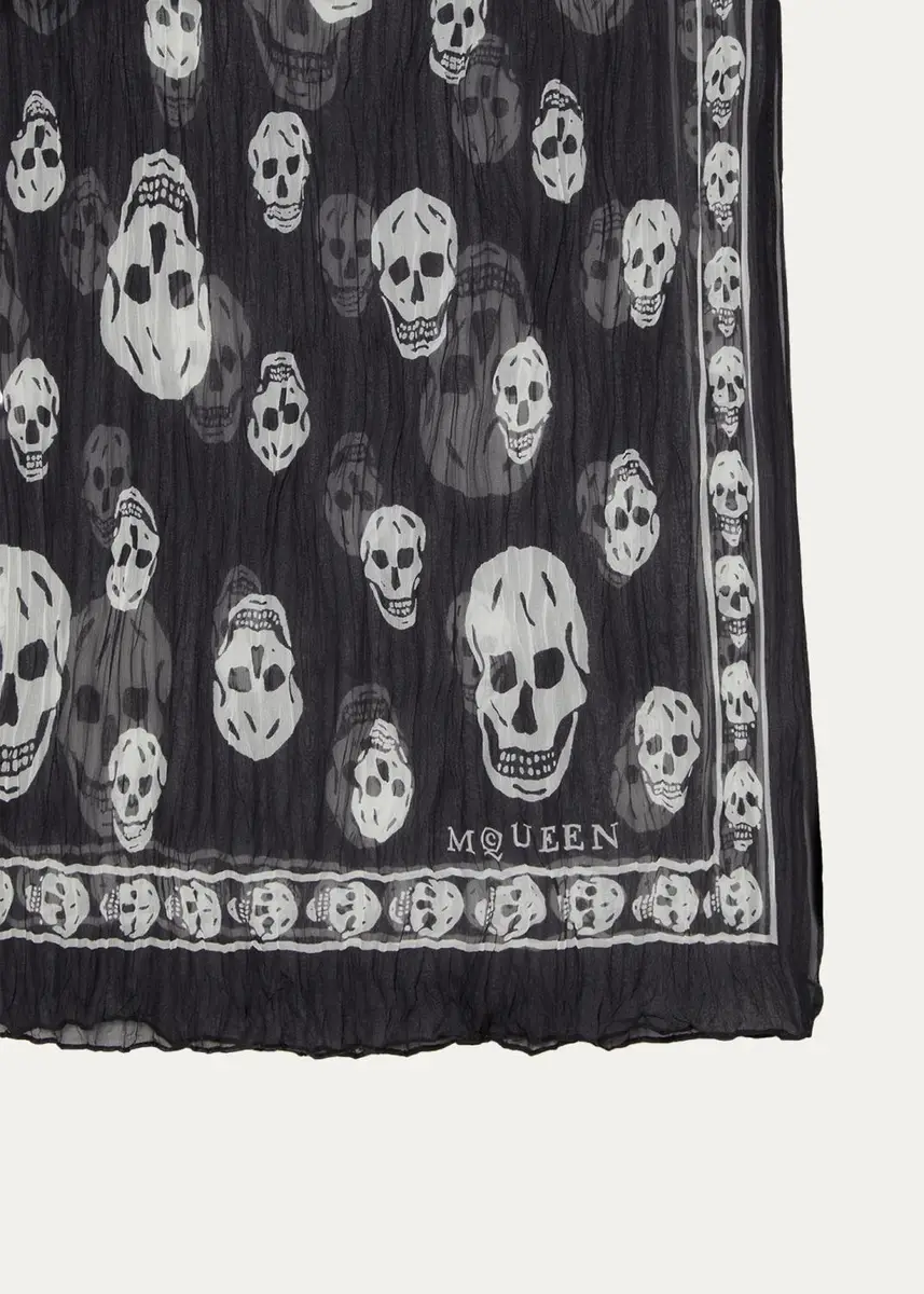 Alexander McQueen Skull Pleated Silk Georgette Scarf | Thumbnail 2 Alexander McQueen Skull Pleated Silk Georgette Scarf | Thumbnail 2