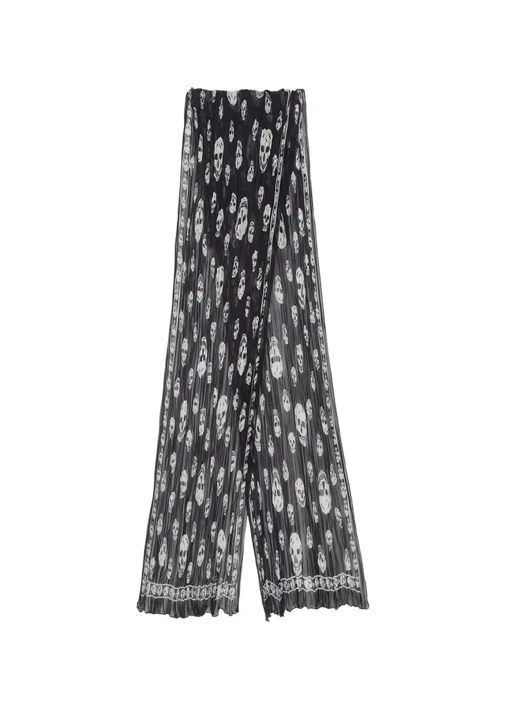 Alexander McQueen Skull Pleated Silk Georgette Scarf