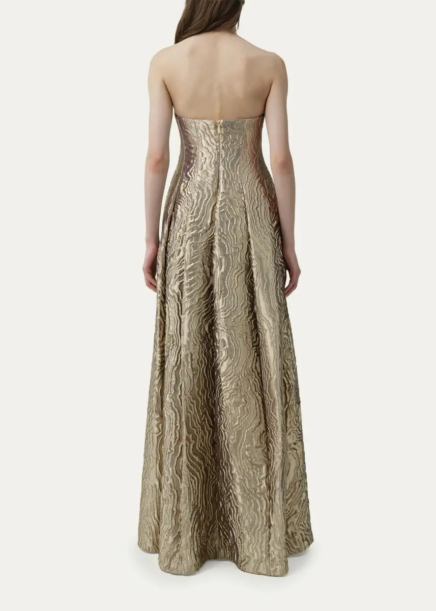 Simkhai Celeste Strapless Metallic Jacquard Gown | Thumbnail 3 Simkhai Celeste Strapless Metallic Jacquard Gown | Thumbnail 3