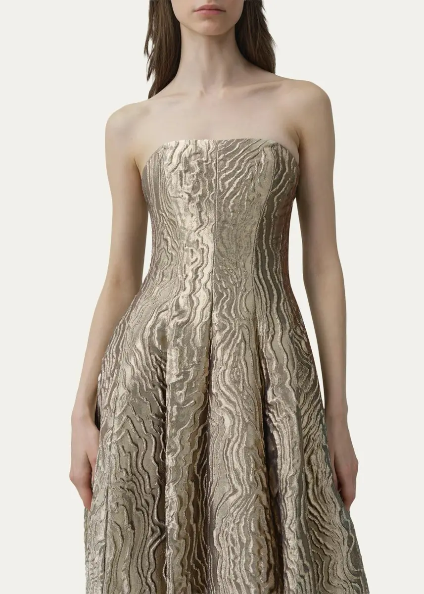 Simkhai Celeste Strapless Metallic Jacquard Gown | Thumbnail 4 Simkhai Celeste Strapless Metallic Jacquard Gown | Thumbnail 4