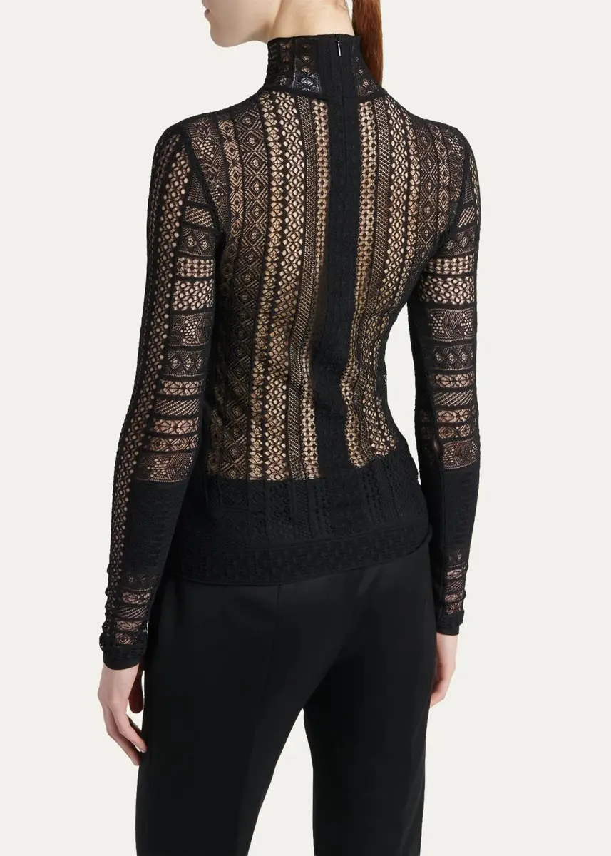 Alexander McQueen Mixed Lace Long-Sleeve Turtleneck Top | Thumbnail 3 Alexander McQueen Mixed Lace Long-Sleeve Turtleneck Top | Thumbnail 3