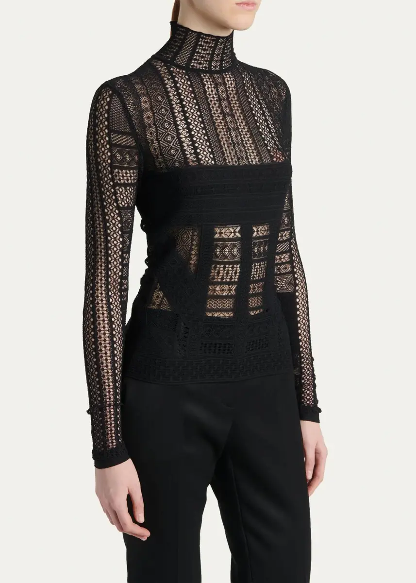 Alexander McQueen Mixed Lace Long-Sleeve Turtleneck Top | Thumbnail 4 Alexander McQueen Mixed Lace Long-Sleeve Turtleneck Top | Thumbnail 4