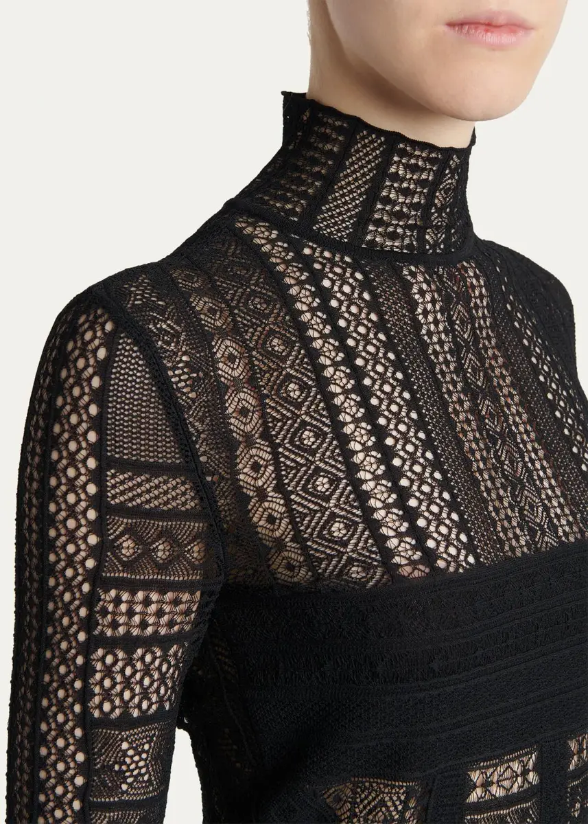 Alexander McQueen Mixed Lace Long-Sleeve Turtleneck Top | Thumbnail 5 Alexander McQueen Mixed Lace Long-Sleeve Turtleneck Top | Thumbnail 5