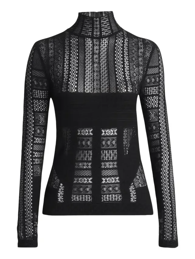 Mixed Lace Long-Sleeve Turtleneck Top Mixed Lace Long-Sleeve Turtleneck Top