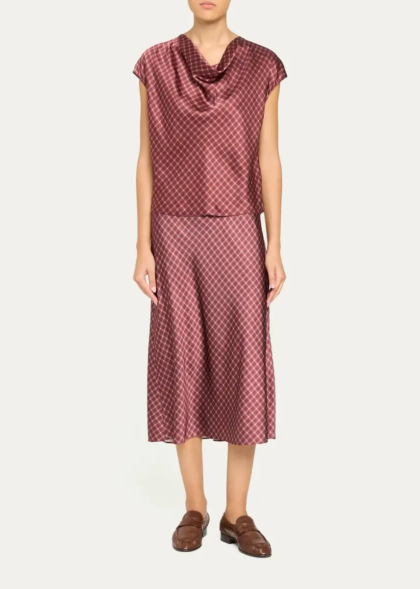 Vince Ombré Plaid Silk Satin Cowl-Neck Blouse | Thumbnail 2 Vince Ombré Plaid Silk Satin Cowl-Neck Blouse | Thumbnail 2