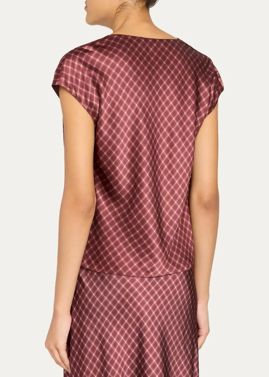 Vince Ombré Plaid Silk Satin Cowl-Neck Blouse | Thumbnail 3 Vince Ombré Plaid Silk Satin Cowl-Neck Blouse | Thumbnail 3