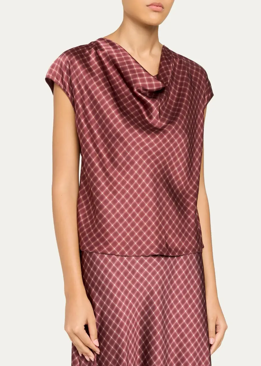 Vince Ombré Plaid Silk Satin Cowl-Neck Blouse | Thumbnail 4 Vince Ombré Plaid Silk Satin Cowl-Neck Blouse | Thumbnail 4