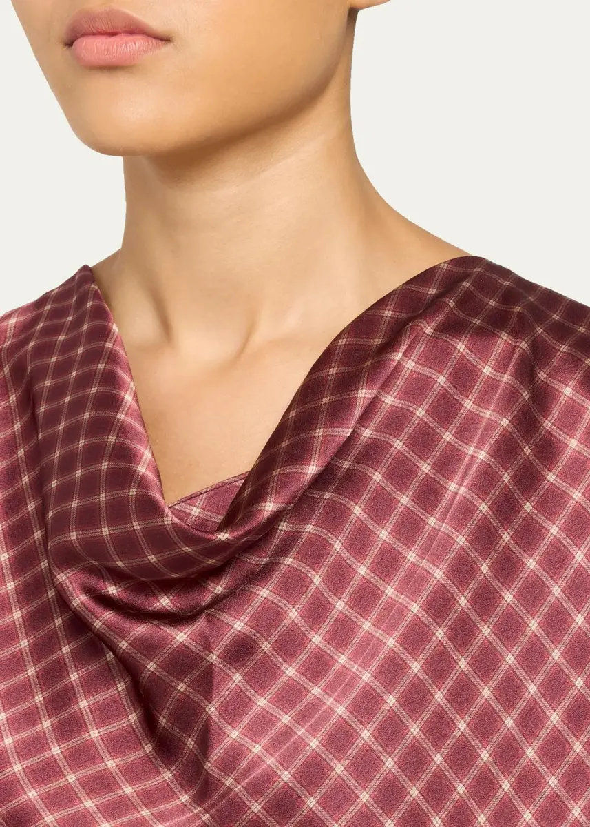 Vince Ombré Plaid Silk Satin Cowl-Neck Blouse | Thumbnail 5 Vince Ombré Plaid Silk Satin Cowl-Neck Blouse | Thumbnail 5