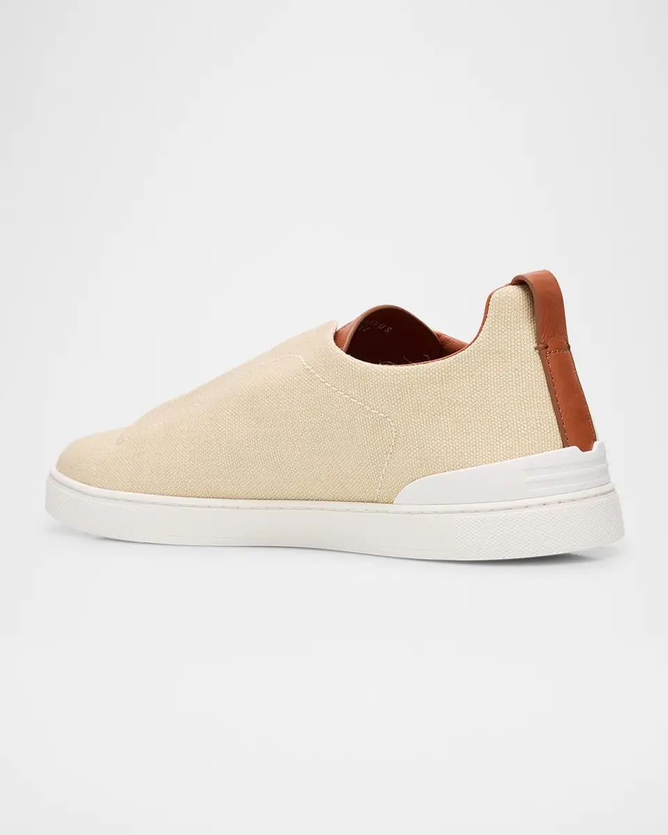 Zegna Men's Triple Stitch Linen Slip-On Sneakers | Thumbnail 2 Zegna Men's Triple Stitch Linen Slip-On Sneakers | Thumbnail 2