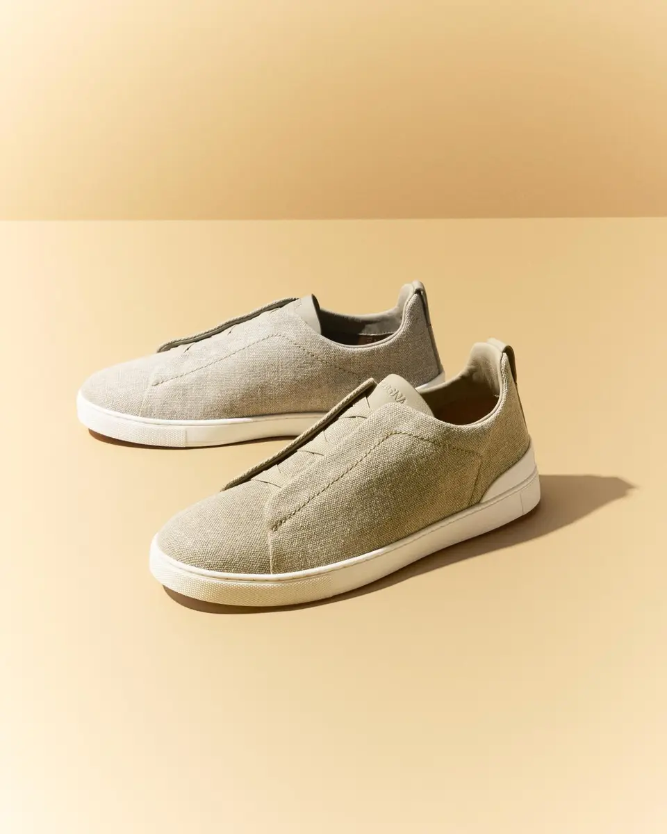 Zegna Men's Triple Stitch Linen Slip-On Sneakers | Thumbnail 3 Zegna Men's Triple Stitch Linen Slip-On Sneakers | Thumbnail 3