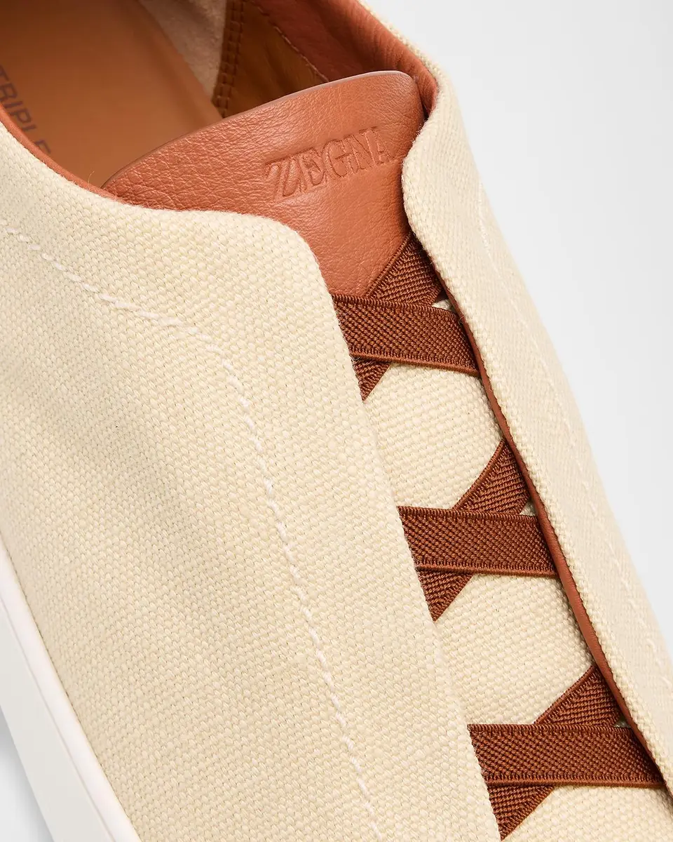 Zegna Men's Triple Stitch Linen Slip-On Sneakers | Thumbnail 4 Zegna Men's Triple Stitch Linen Slip-On Sneakers | Thumbnail 4