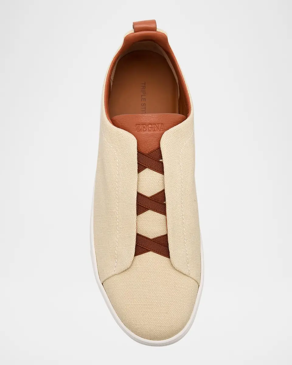 Zegna Men's Triple Stitch Linen Slip-On Sneakers | Thumbnail 5 Zegna Men's Triple Stitch Linen Slip-On Sneakers | Thumbnail 5