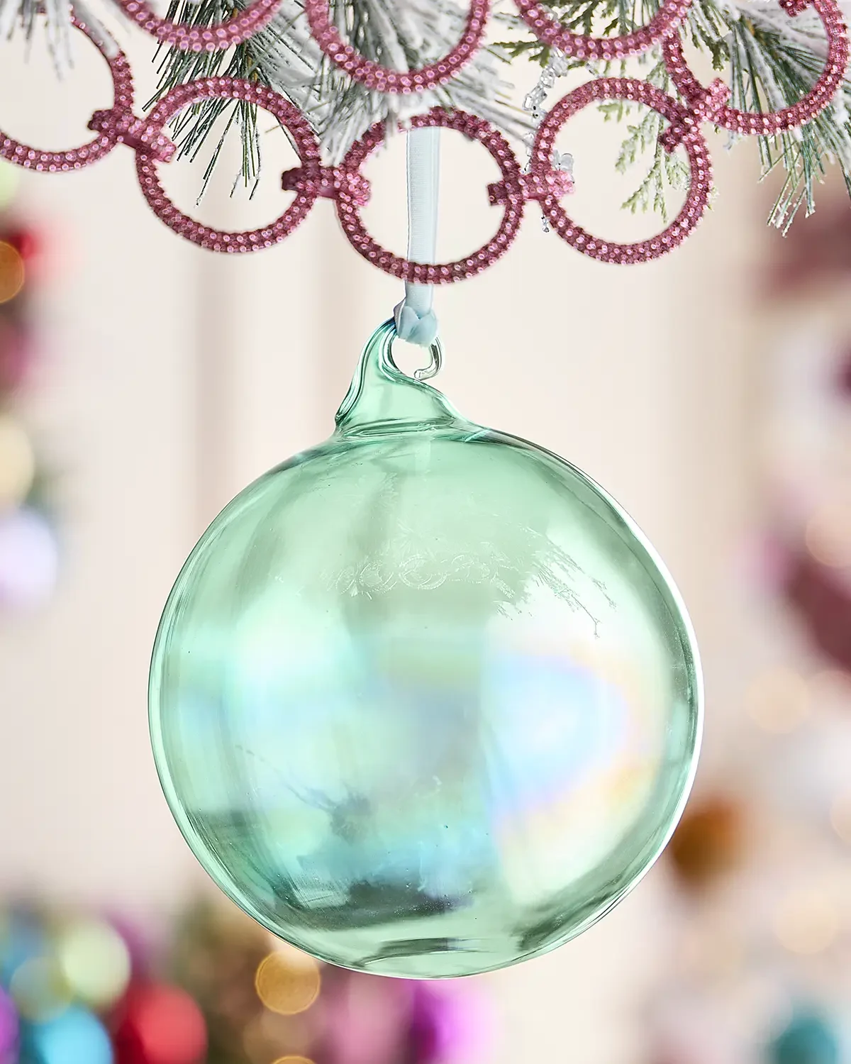 Jim Marvin Serene Aqua Bottle Glass Christmas Ornament