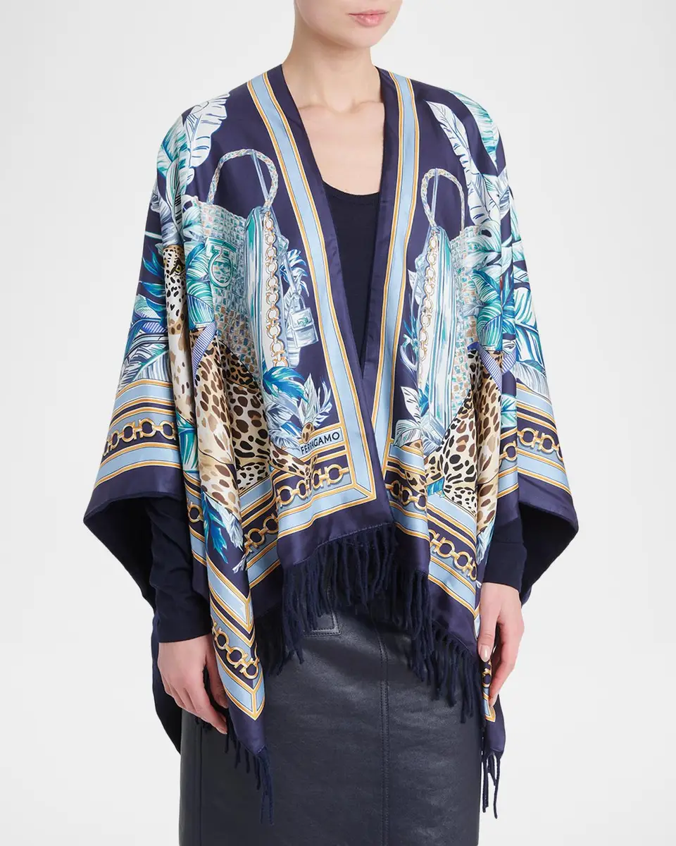 Ferragamo Leopard Reversible Cashmere and Silk Cape | Thumbnail 4 Ferragamo Leopard Reversible Cashmere and Silk Cape | Thumbnail 4