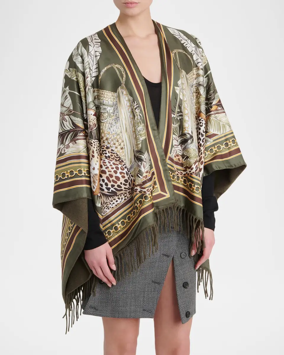 Ferragamo Leopard Cashmere and Silk Reversible Cape | Thumbnail 2 Ferragamo Leopard Cashmere and Silk Reversible Cape | Thumbnail 2