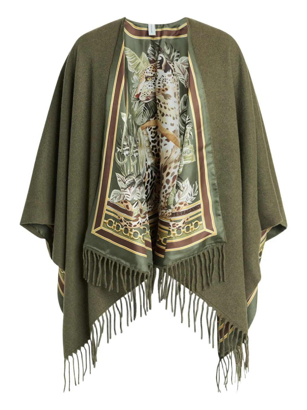 Ferragamo Leopard Cashmere and Silk Reversible Cape