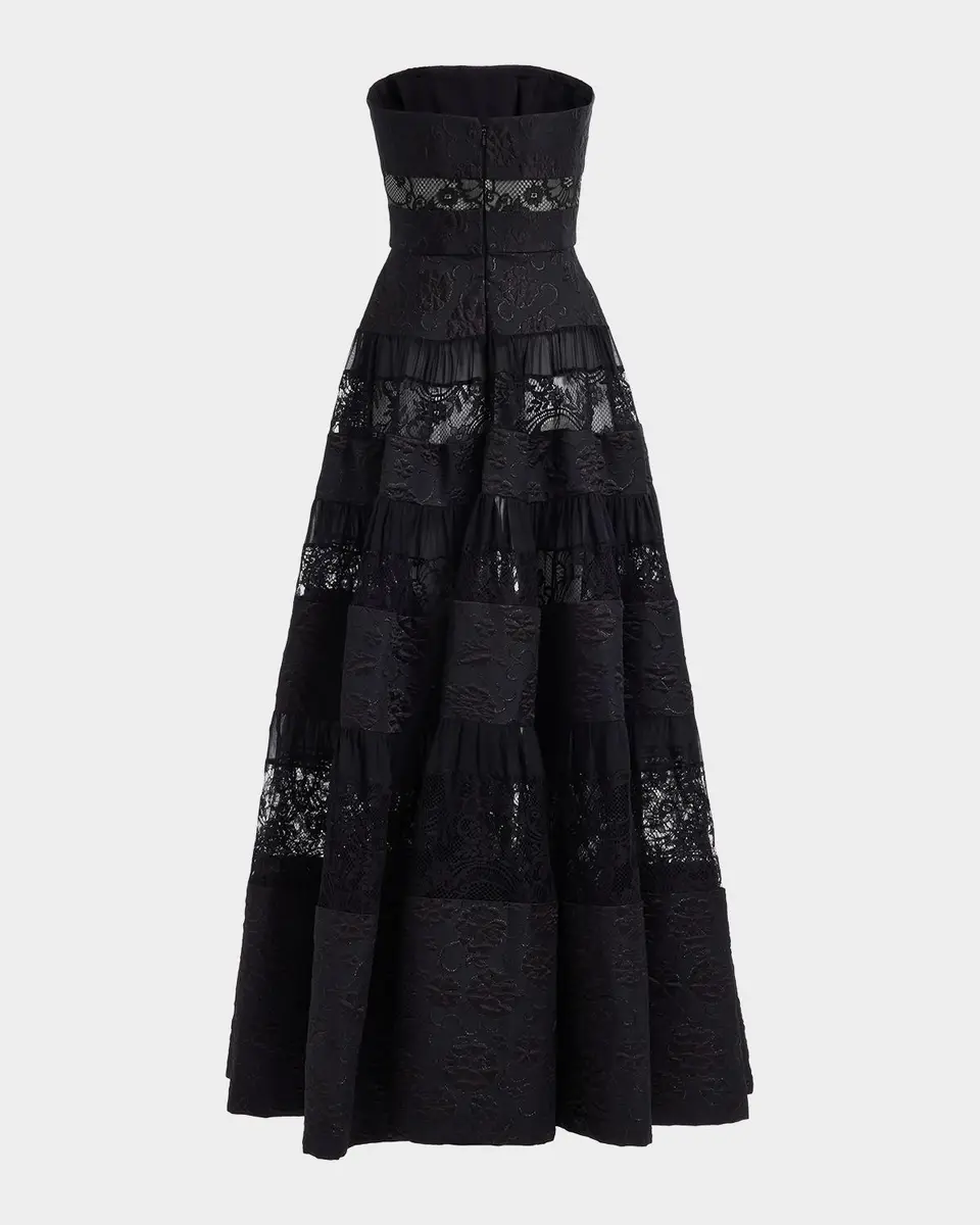 Elie Saab Strapless Floral Brocade Tiered Lace-Inset Gown | Thumbnail 5 Elie Saab Strapless Floral Brocade Tiered Lace-Inset Gown | Thumbnail 5