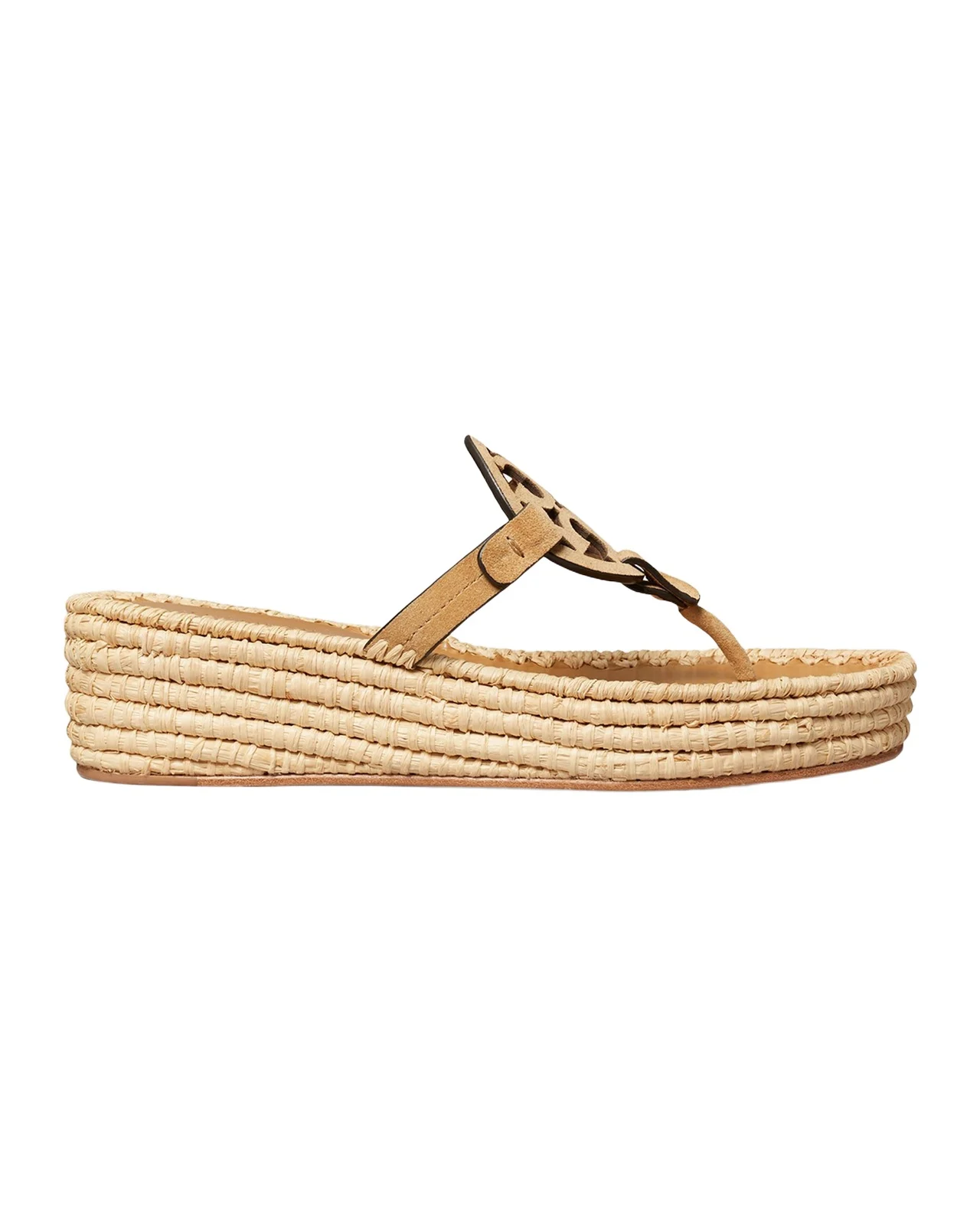 Tory Burch Miller Raffia Suede Wedge Sandals