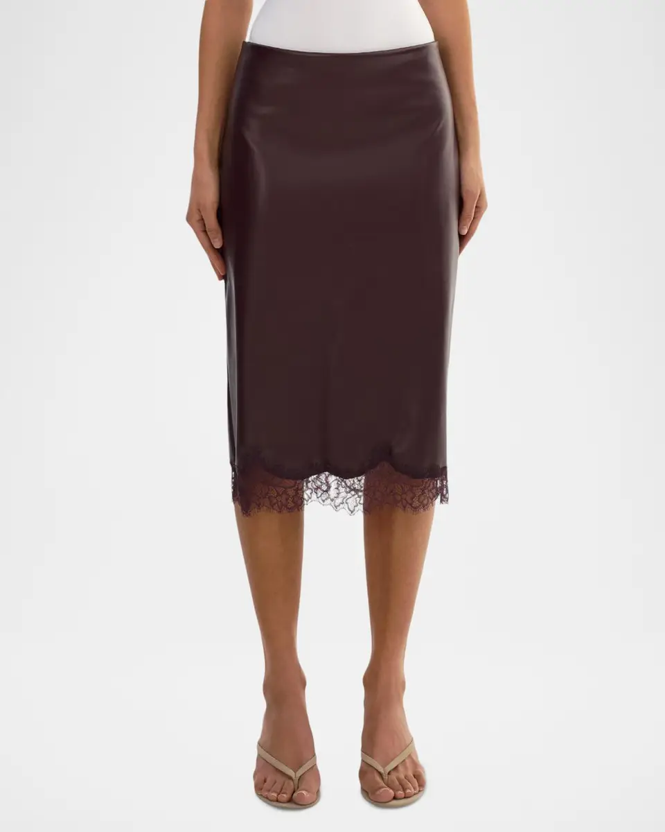 LAMARQUE Sonja Faux Leather Lace-Trimmed Midi Skirt | Thumbnail 3 LAMARQUE Sonja Faux Leather Lace-Trimmed Midi Skirt | Thumbnail 3