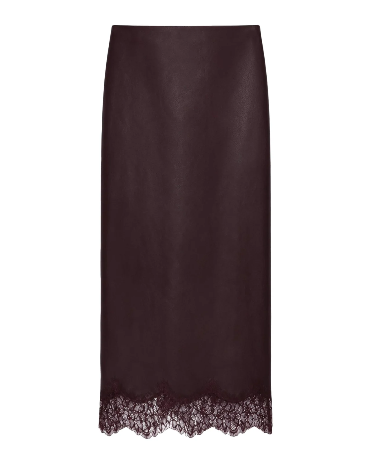 Sonja Faux Leather Lace-Trimmed Midi Skirt Sonja Faux Leather Lace-Trimmed Midi Skirt