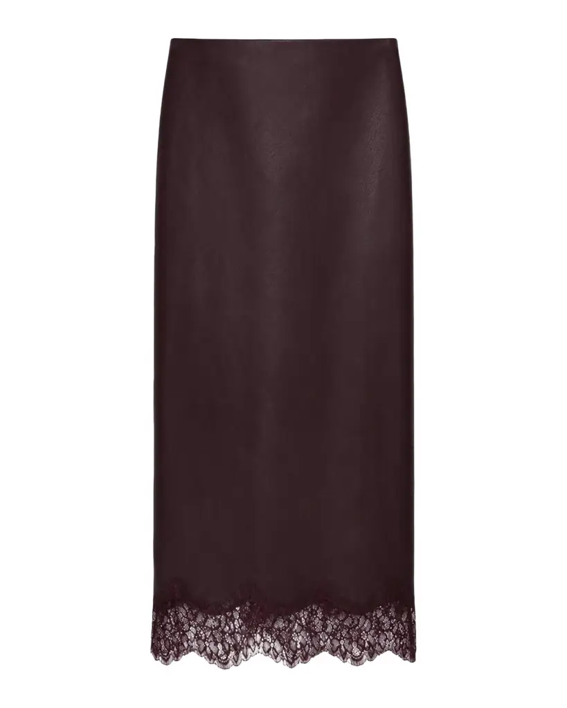 LAMARQUE Sonja Faux Leather Lace-Trimmed Midi Skirt
