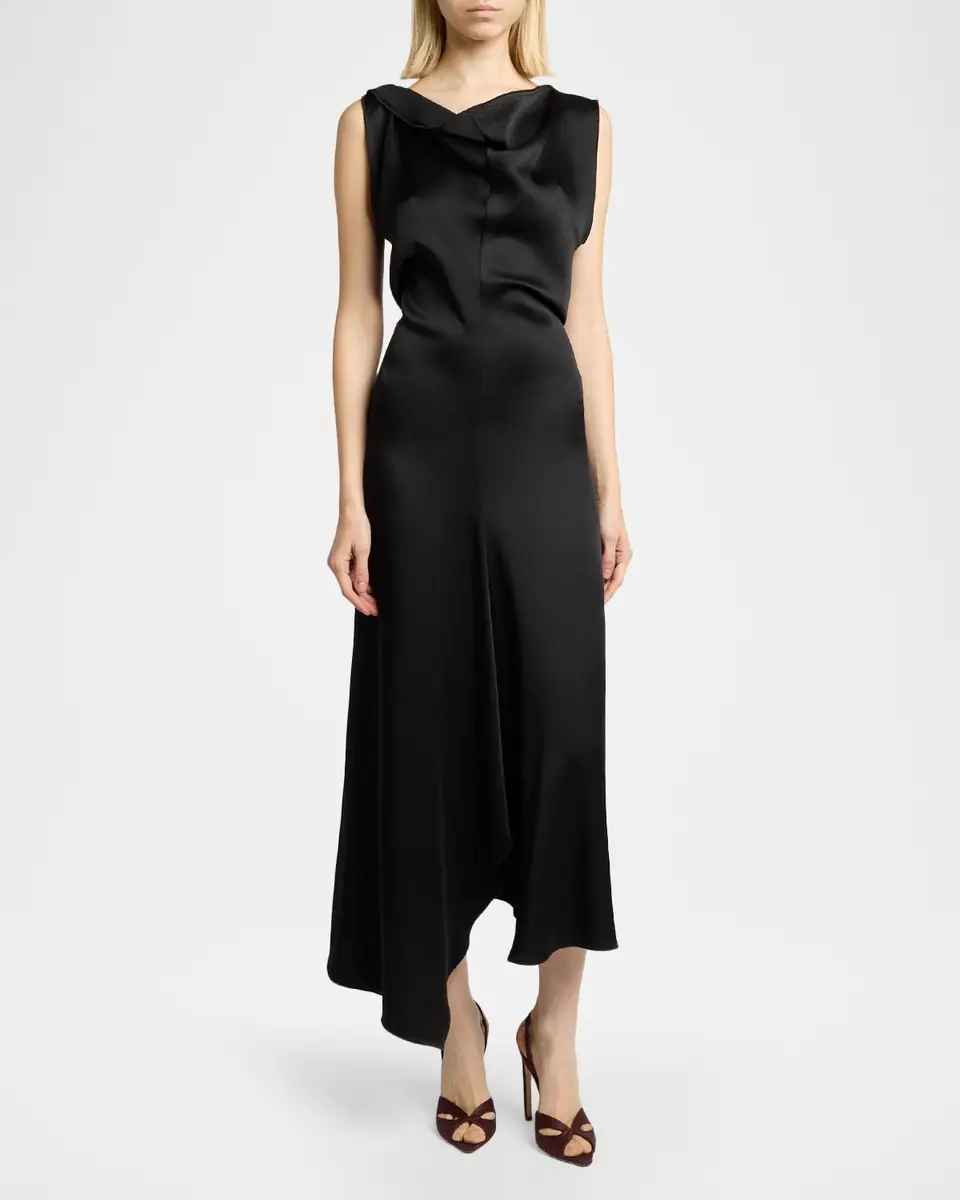 Victoria Beckham Asymmetric Draped Sleeveless Satin Midi Dress | Thumbnail 2 Victoria Beckham Asymmetric Draped Sleeveless Satin Midi Dress | Thumbnail 2