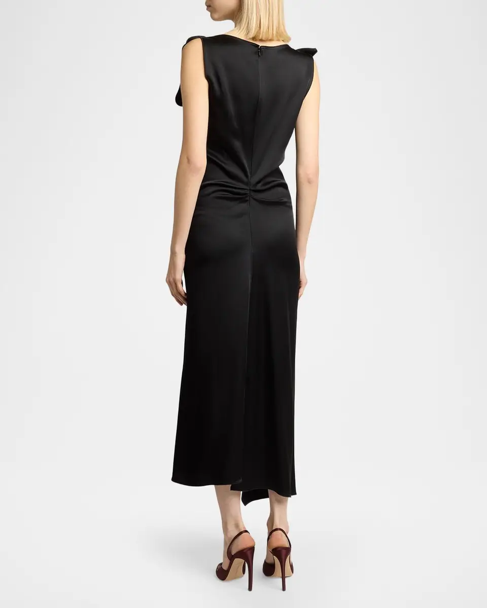 Victoria Beckham Asymmetric Draped Sleeveless Satin Midi Dress | Thumbnail 3 Victoria Beckham Asymmetric Draped Sleeveless Satin Midi Dress | Thumbnail 3