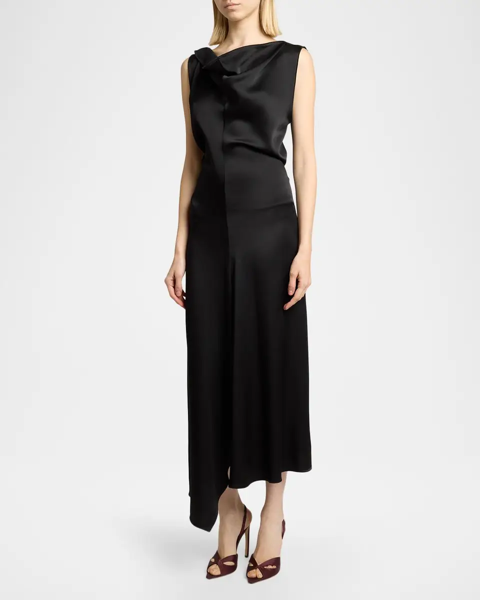 Victoria Beckham Asymmetric Draped Sleeveless Satin Midi Dress | Thumbnail 4 Victoria Beckham Asymmetric Draped Sleeveless Satin Midi Dress | Thumbnail 4