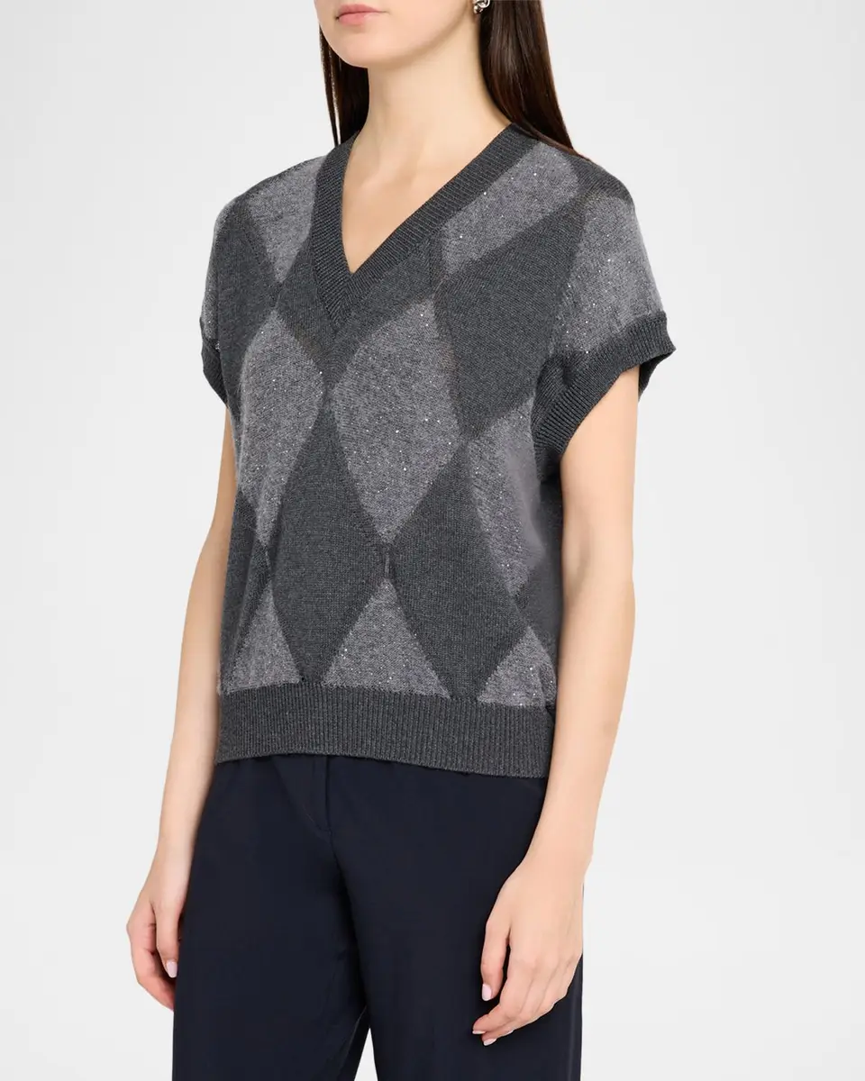 PESERICO Sequin Argyle Knit Sweater | Thumbnail 4