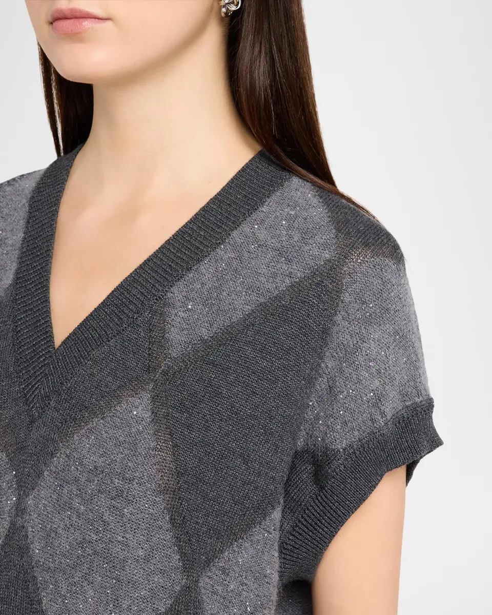 PESERICO Sequin Argyle Knit Sweater | Thumbnail 5