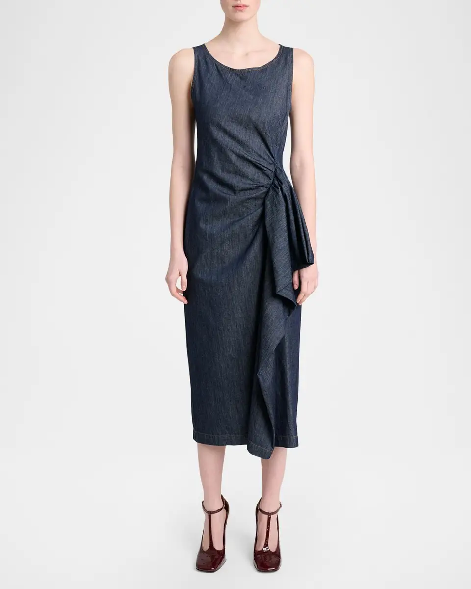 Dries Van Noten Dropps Denim Ruffle Sleeveless Midi Dress | Thumbnail 2