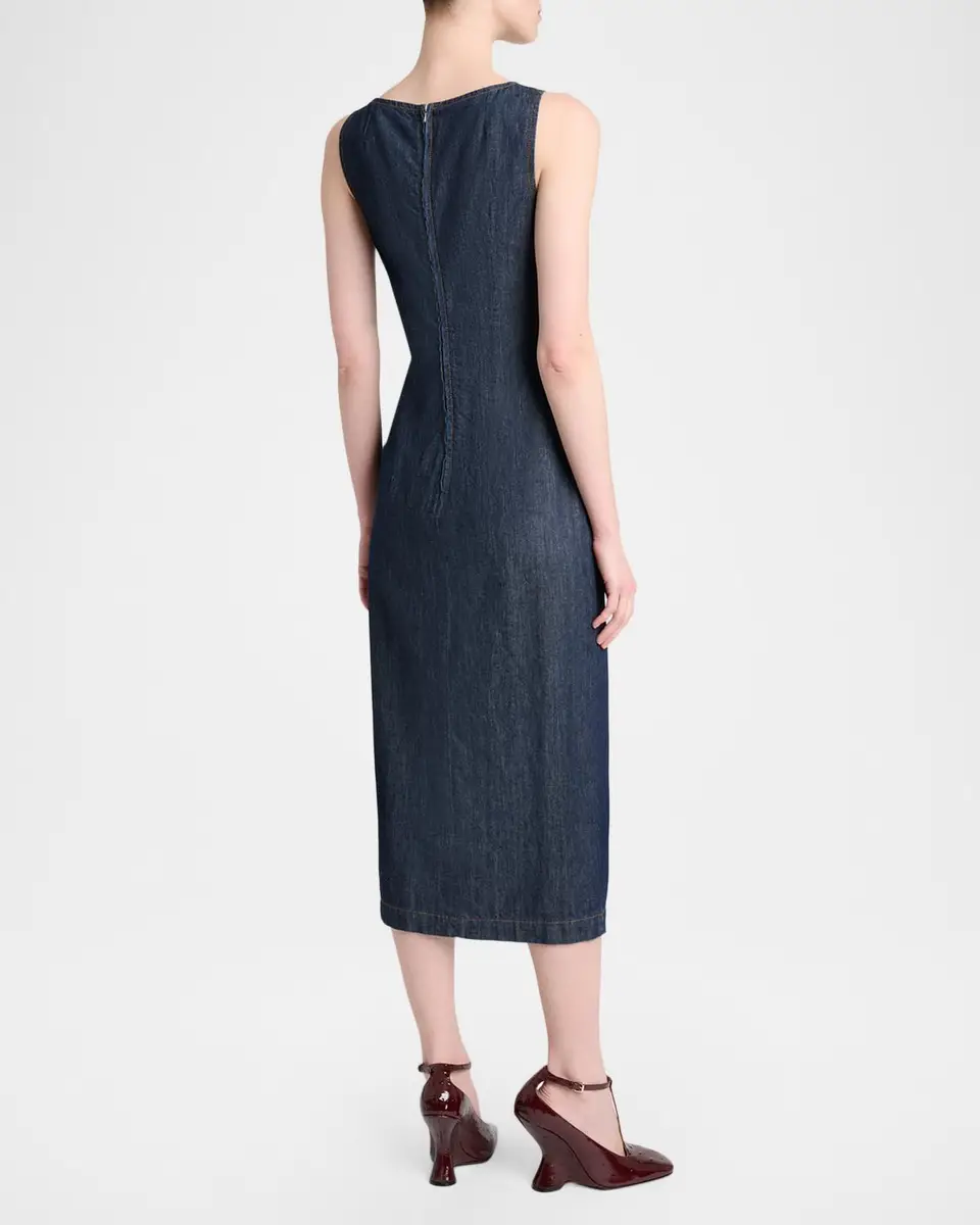Dries Van Noten Dropps Denim Ruffle Sleeveless Midi Dress | Thumbnail 3