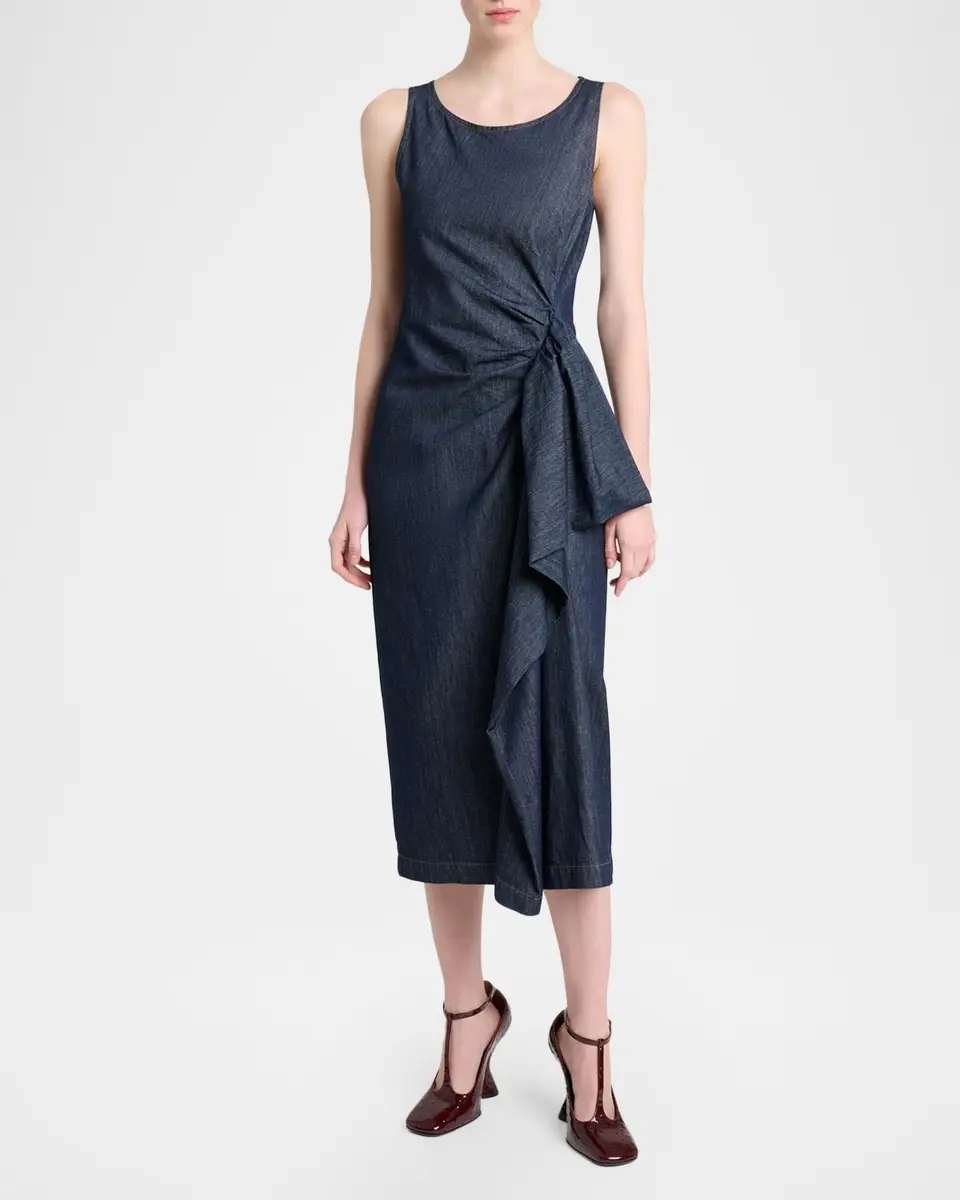 Dries Van Noten Dropps Denim Ruffle Sleeveless Midi Dress | Thumbnail 4