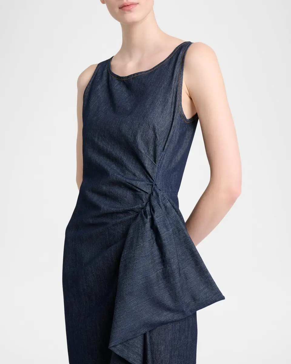 Dries Van Noten Dropps Denim Ruffle Sleeveless Midi Dress | Thumbnail 5
