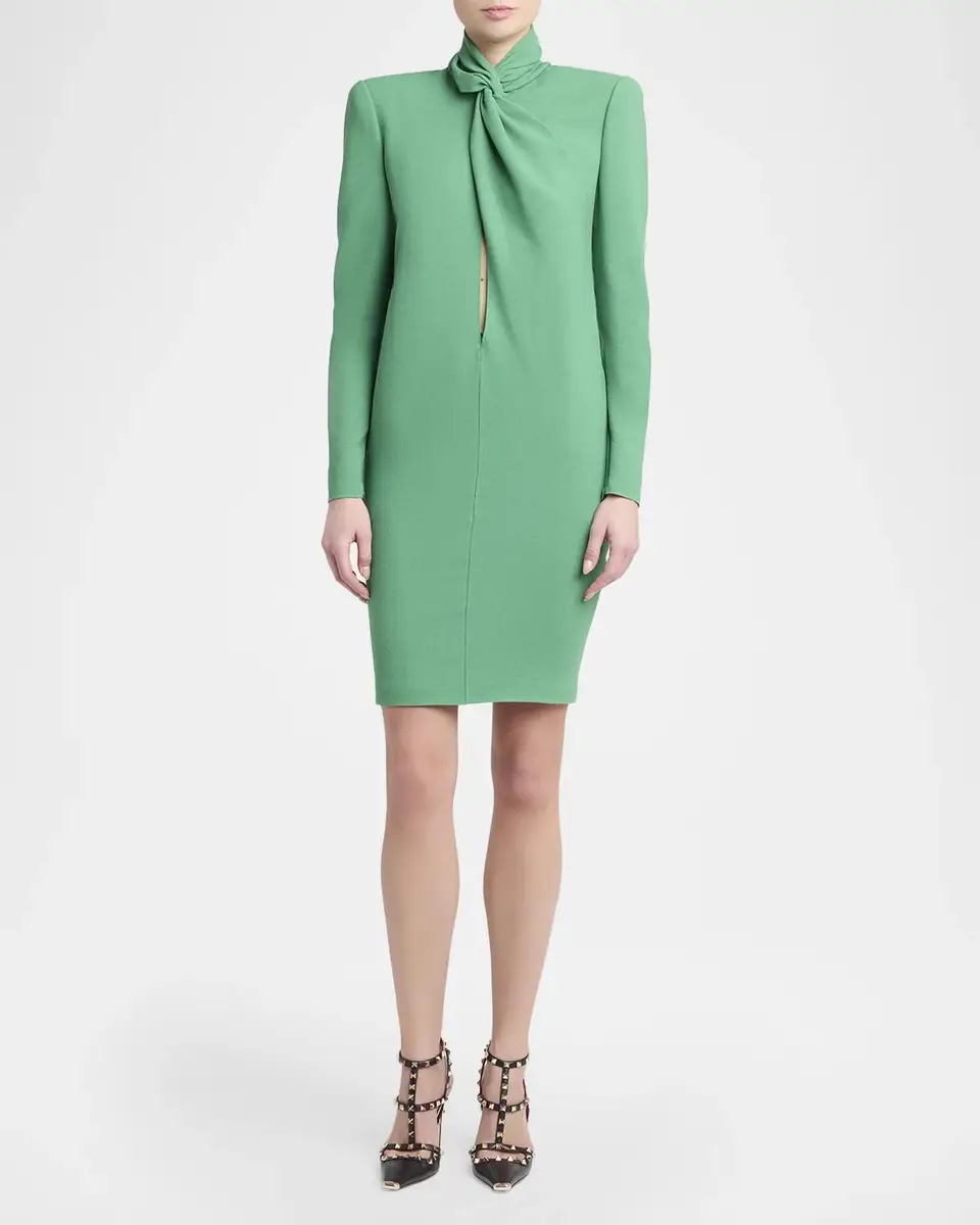 Valentino Garavani Twisted Mock-Neck Strong-Shoulder Mini Dress | Thumbnail 2 Valentino Garavani Twisted Mock-Neck Strong-Shoulder Mini Dress | Thumbnail 2