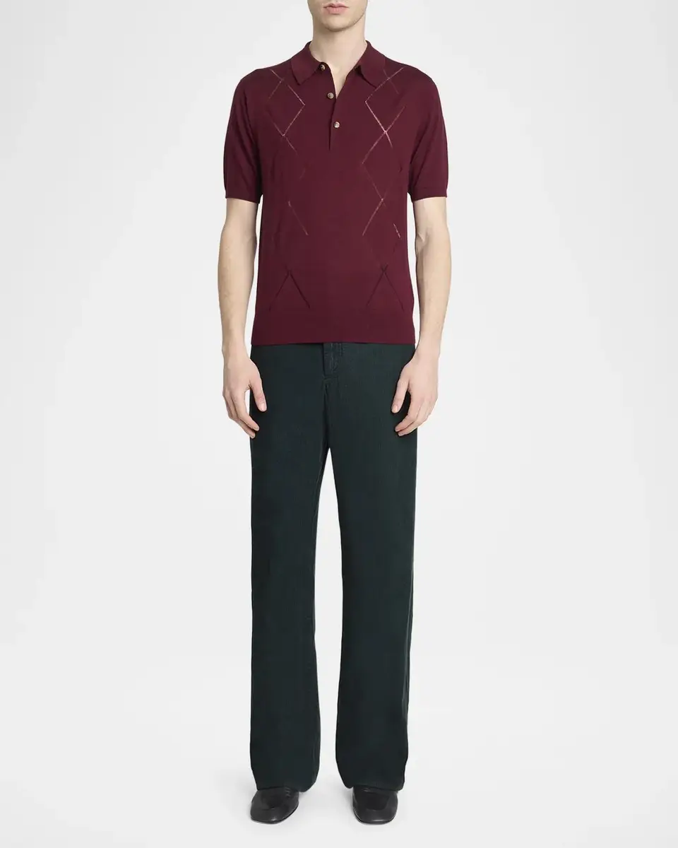 Dries Van Noten Men's Cotton Argyle Wool Polo | Thumbnail 2 Dries Van Noten Men's Cotton Argyle Wool Polo | Thumbnail 2