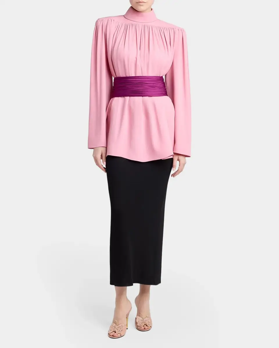 Valentino Garavani Turtleneck Gathered Silk Long-Sleeve Top | Thumbnail 2