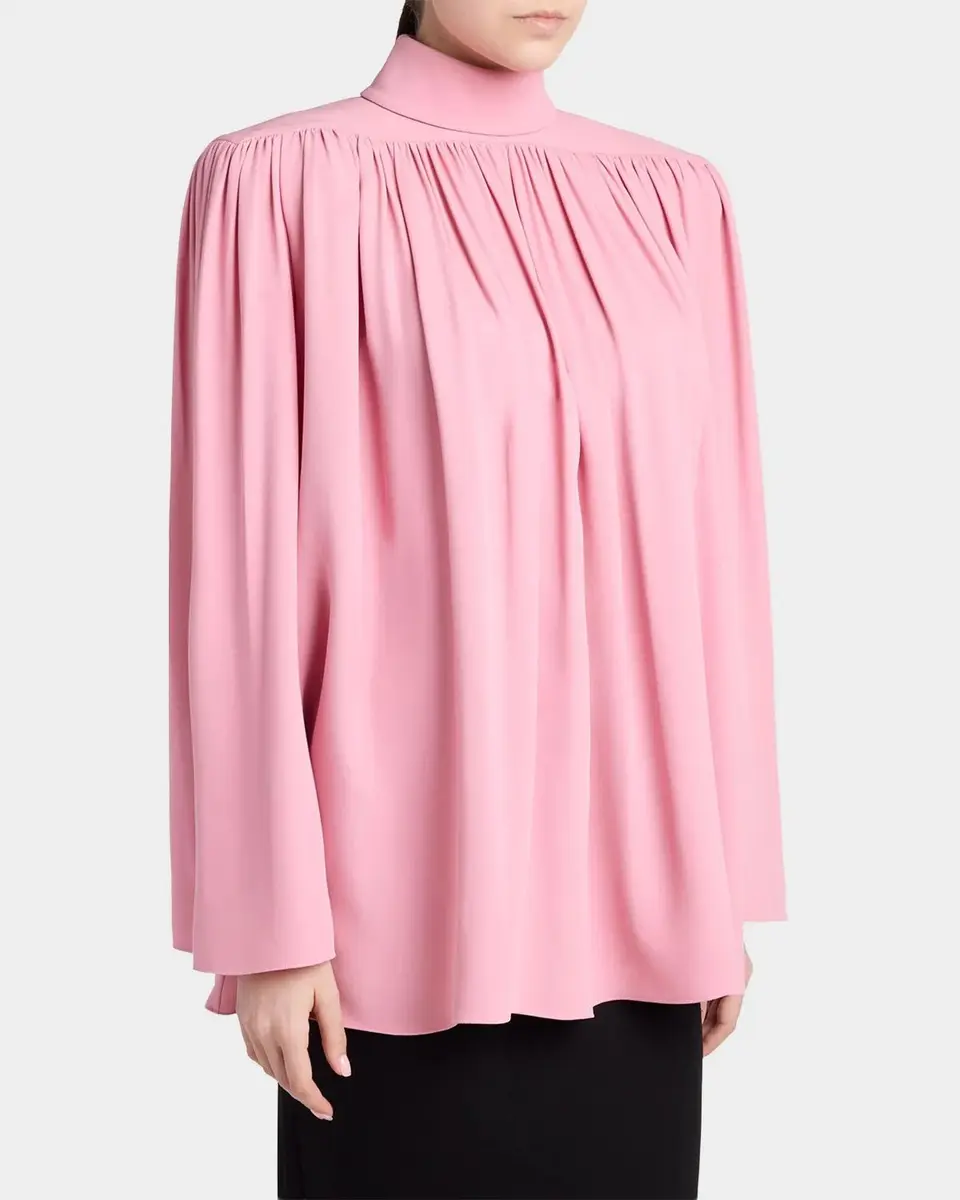 Valentino Garavani Turtleneck Gathered Silk Long-Sleeve Top | Thumbnail 4