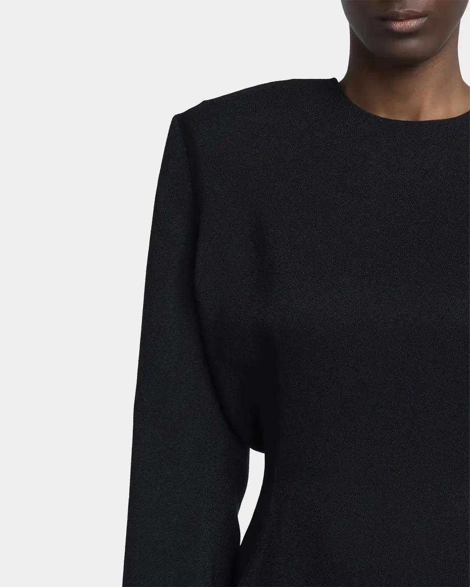 Stella McCartney Long-Sleeve Belted Faux-Fur Peplum Midi Dress | Thumbnail 5