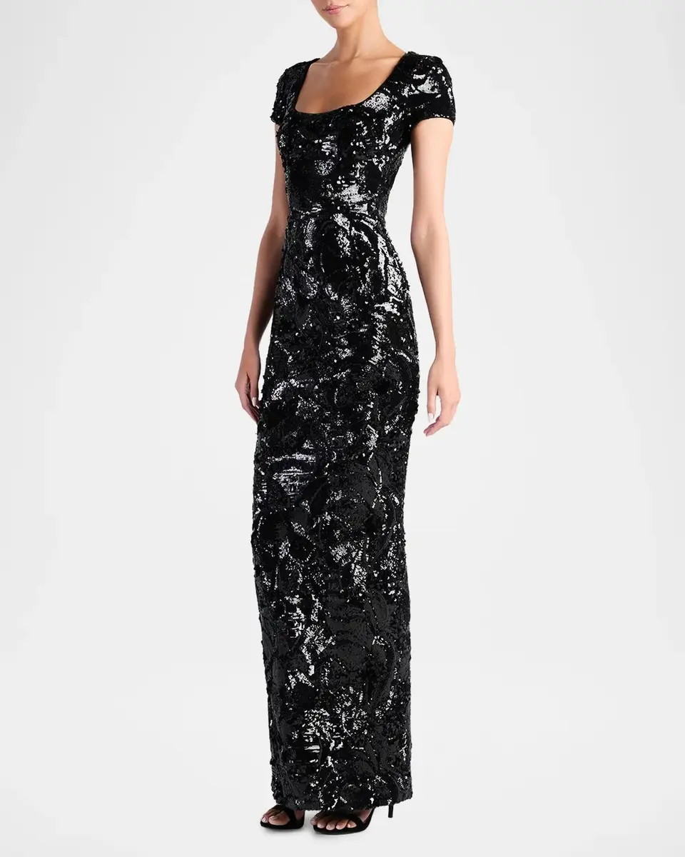HELSI Danny Floral Sequin Column Gown | Thumbnail 4 HELSI Danny Floral Sequin Column Gown | Thumbnail 4