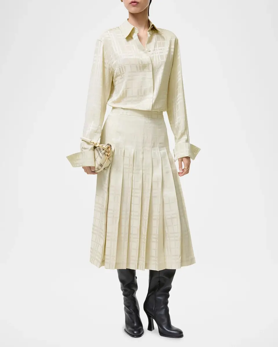Burberry Annalie Jacquard-Check Silk Midi Skirt | Thumbnail 2 Burberry Annalie Jacquard-Check Silk Midi Skirt | Thumbnail 2