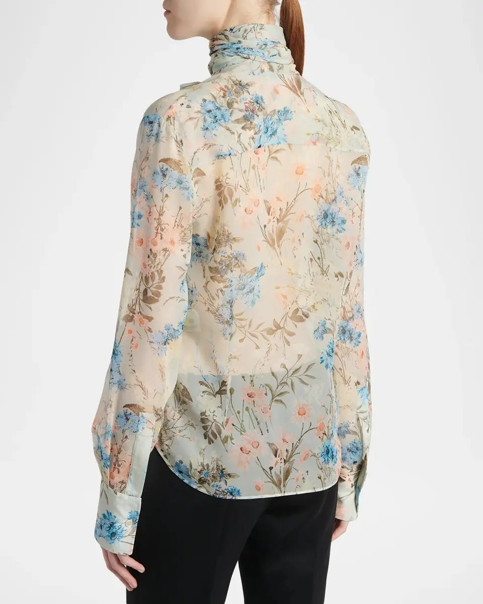 Alexander McQueen Floral Tieneck Silk Blouse | Thumbnail 2 Alexander McQueen Floral Tieneck Silk Blouse | Thumbnail 2